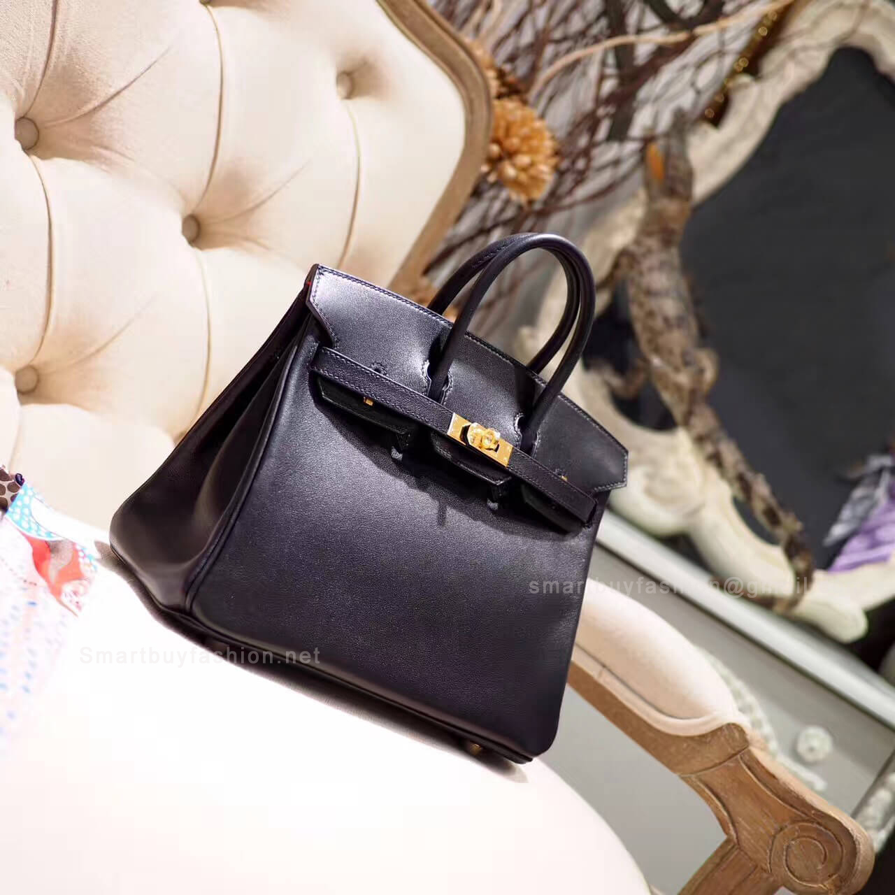 Hermes Birkin 25 Bag in ck89 Noir and c5 Rouge Tomate GHW